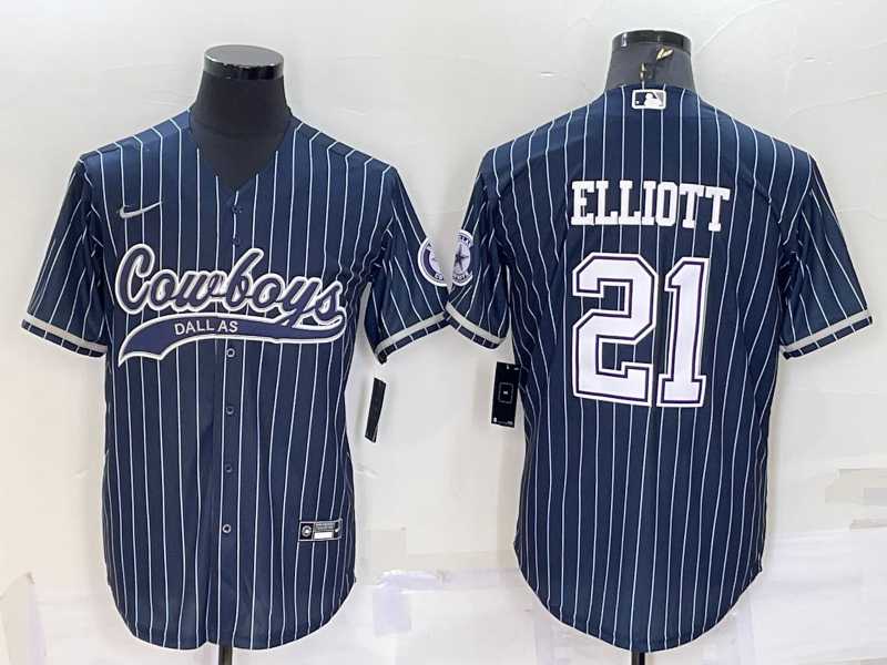 Men's Dallas Cowboys #21 Ezekiel Elliott Navy Blue Pinstripe With Patch Cool Base Stitched Baseball Jersey,We sell and wholesale Men's Dallas Cowboys #21 Ezekiel Elliott Navy Blue Pinstripe With Patch Cool Base Stitched Baseball Jersey on line form chian!